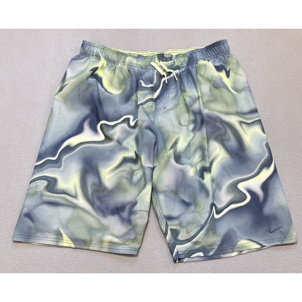 NIKE  Mesh Lined Swim Trunks Mens XXL Grey Yellow Abstract Marble Print NESS9515